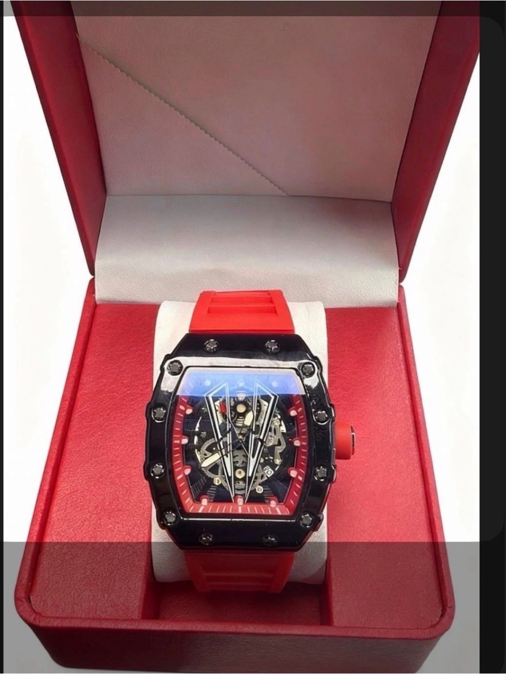 Red Skeleton Dial Men's Sport Watch with Red Strap